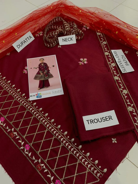 3 Pcs Girl's Dhanak Embroidered Unstitched Suit