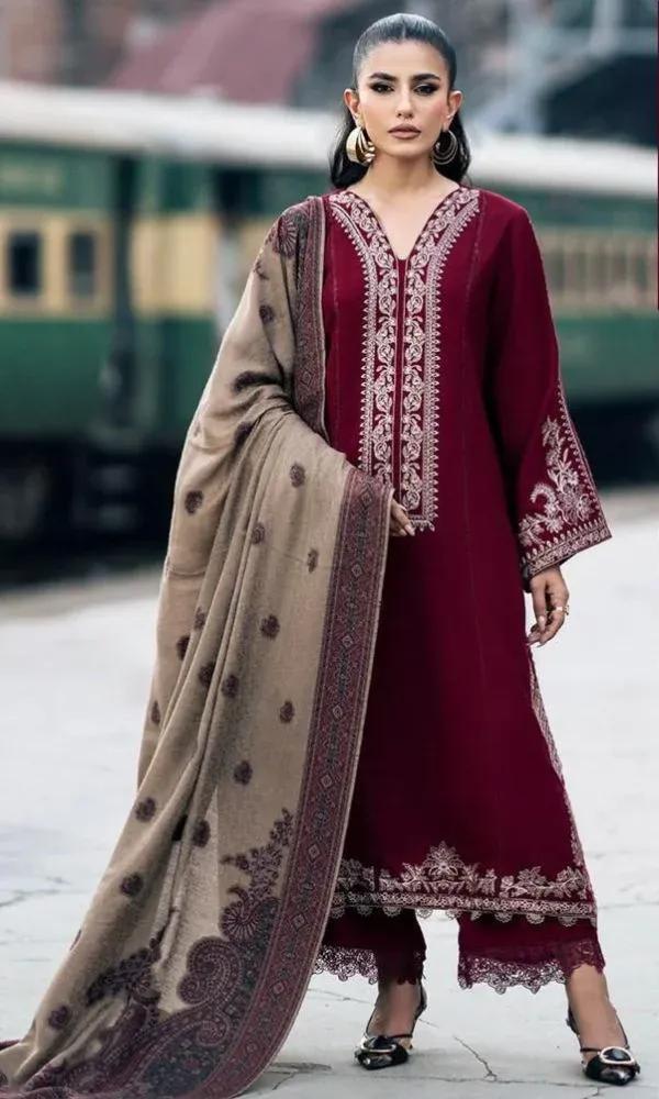 3 Pcs Women's Unstitched Embroidered Suit