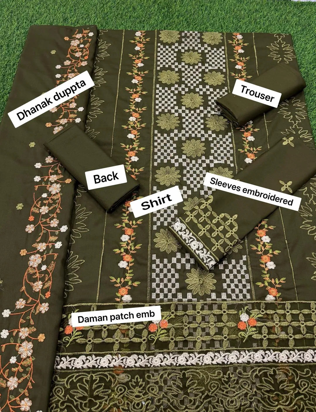 3 Pcs Women's Unstitched Embroidered Suit