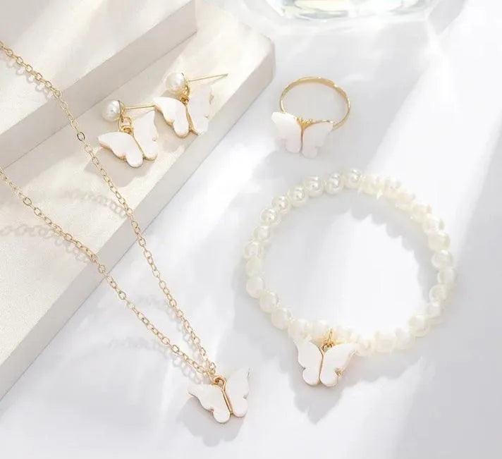 Butterfly Design Multicolored Necklace And Bracelet Set