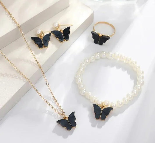 Butterfly Design Multicolored Necklace And Bracelet Set