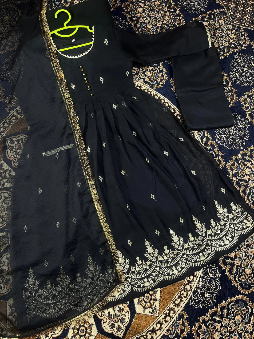 Neck, Border Embroidered With Pearls Work Kids Maxi With Lace Duppatta 3Pcs