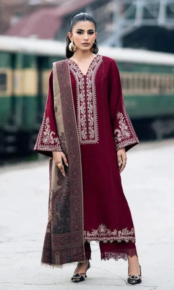 3 Pcs Women's Unstitched Embroidered Suit
