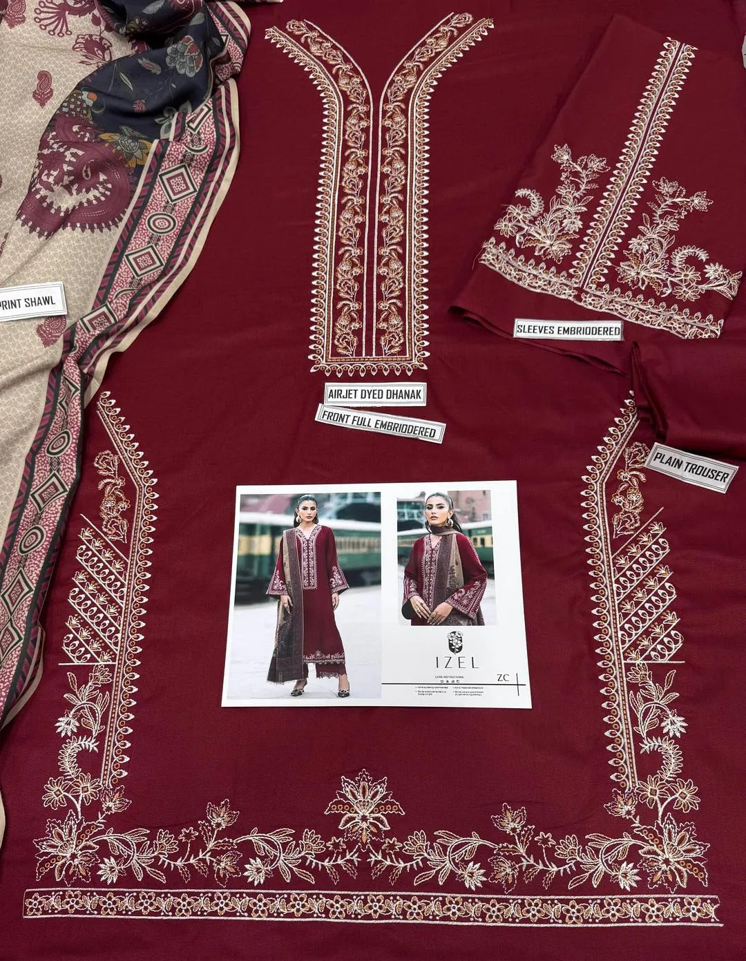 3 Pcs Women's Unstitched Embroidered Suit