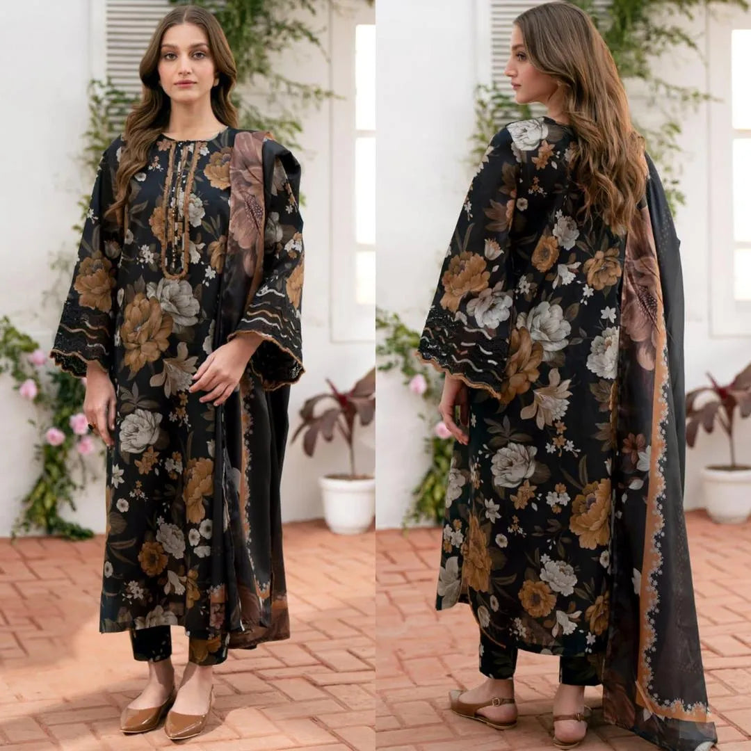 3 Pcs Women's Unstitched Digital Print Suit