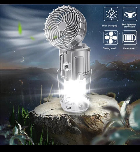 6 in1 portable outdoor LED camping lantern with fan solar charge rechargeable light energy saving tent lamp flashlight